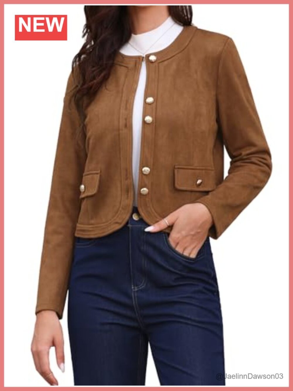 Faux Suede Collarless Button Down Cropped Casual Jacket